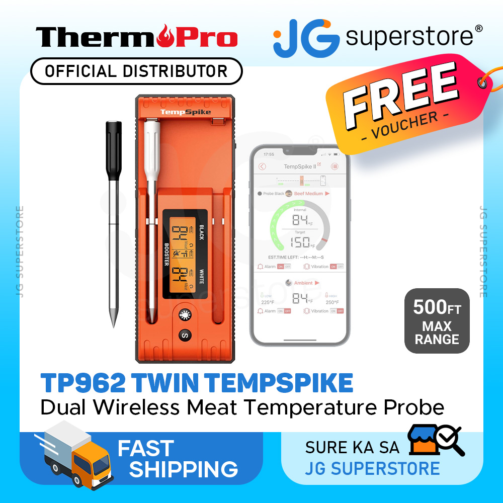 ThermoPro TempSpike Bluetooth Wireless Meat Thermometer for Grilling BBQ  Oven Smoker Rotisserie Sous Vide 500FT