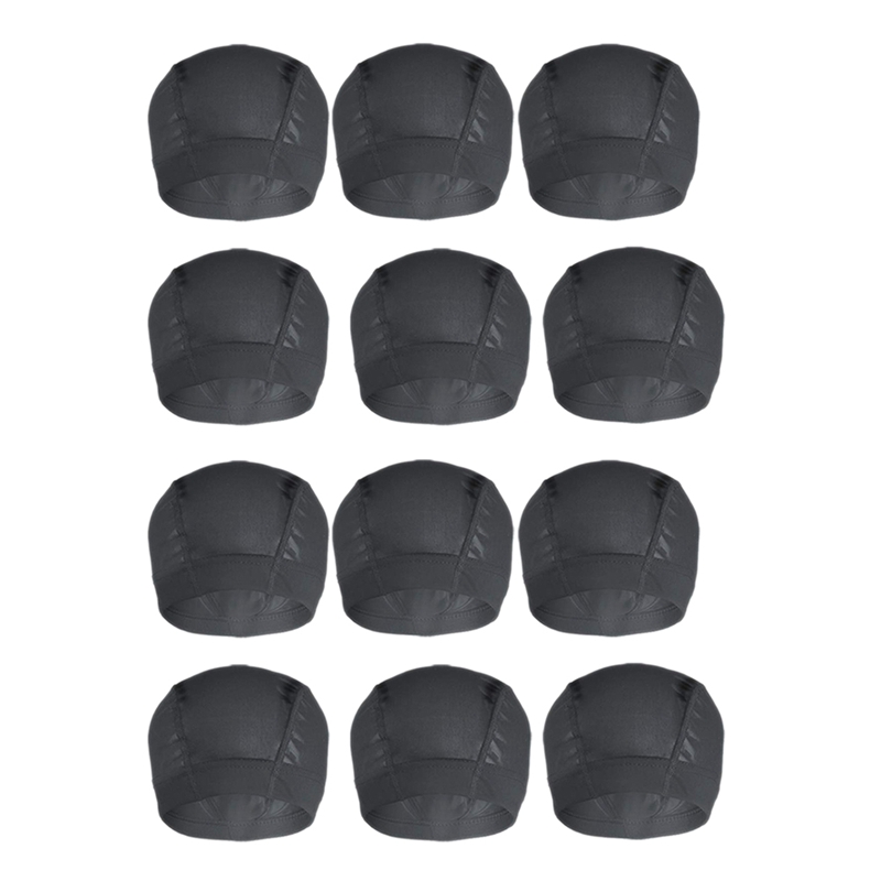 12 Pcs Wig Cap for Wig Making Elastic Dome Mesh Wig Cap Women's Front Lace Wig Black