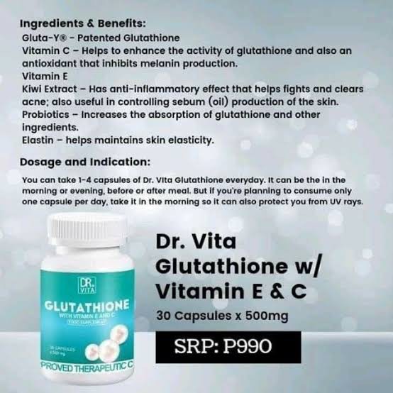 Safe And Effective Dr. Vita Glutathione Vitamin C + Vitamin E Kiwi Extract Anti Aging Skin Soft Gluta Elastin & Probiotics Anti Acne Pimples Skin Whitening Healthy Glowing Skin FDA Approved HALAL Safe And Effective Dr. Vita Glutathione Vitamin C + Vitamin E Kiwi Extract Anti Aging Skin Soft Gluta Elastin & Probiotics Anti Acne Pimples Skin Whitening Healthy Glowing Skin FDA Approved HALAL