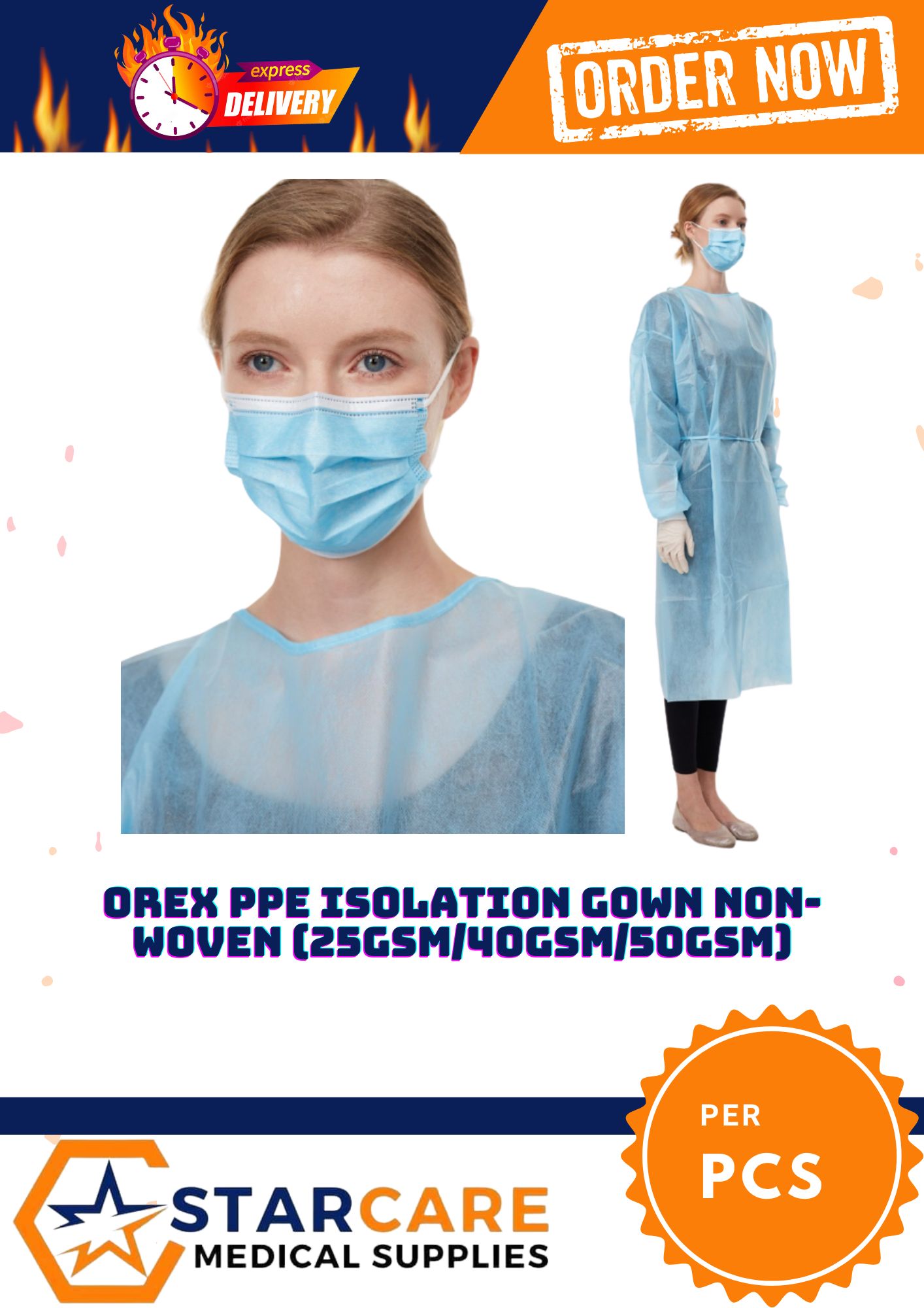 OREX PPE Isolation Gown Non-Woven (25gsm/40gsm/50gsm) | Lazada PH