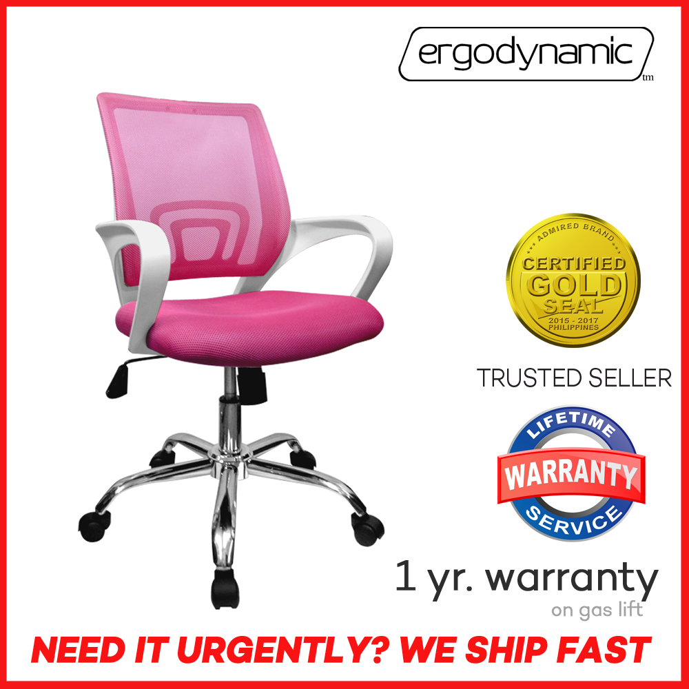 Ergodynamic STACEY Mesh Chair, Pink Chair, White Frame, Chrome Base
