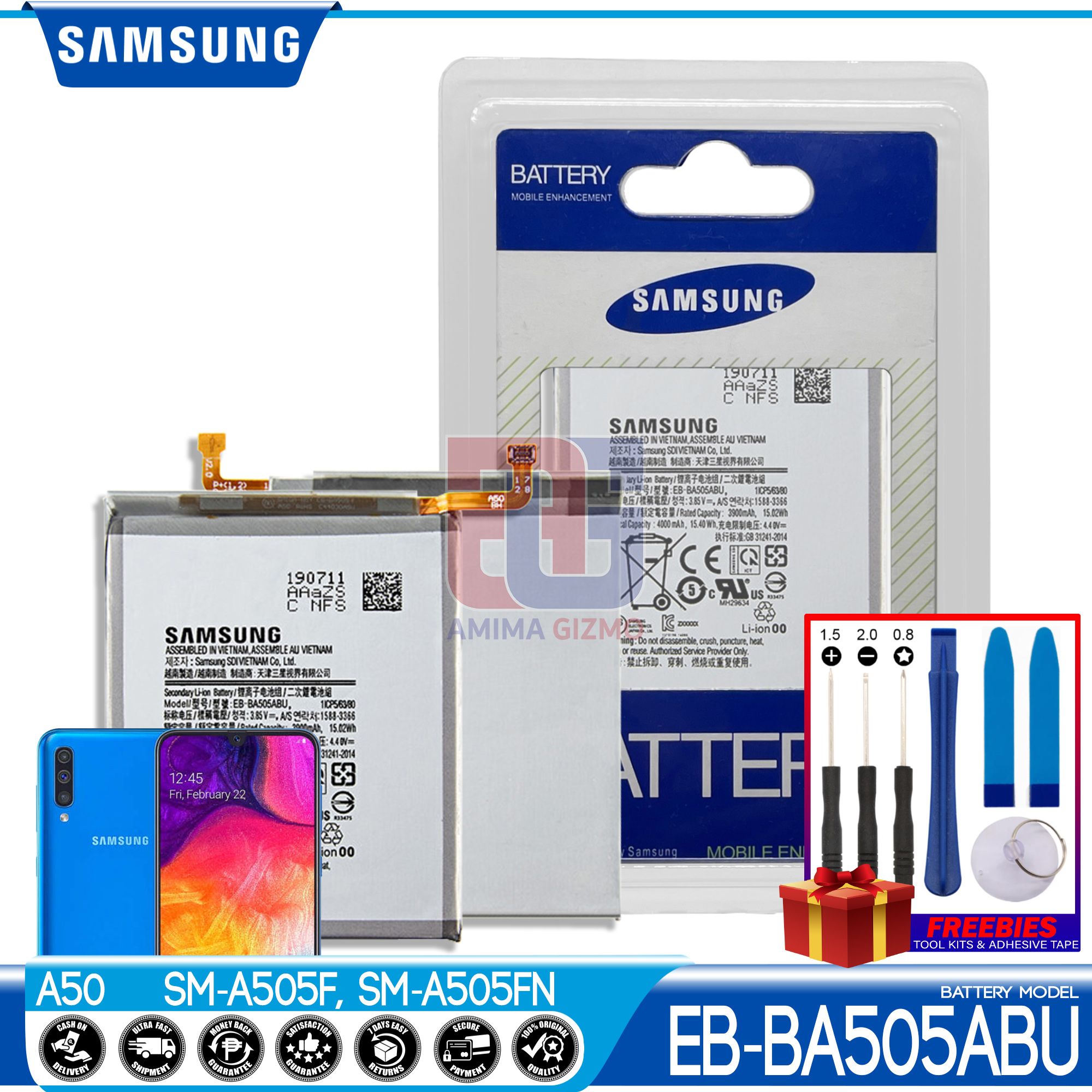 Samsung Galaxy A50 Battery Original Quality and Capacity Model EBBA505ABU Fit for A505F/DS SM