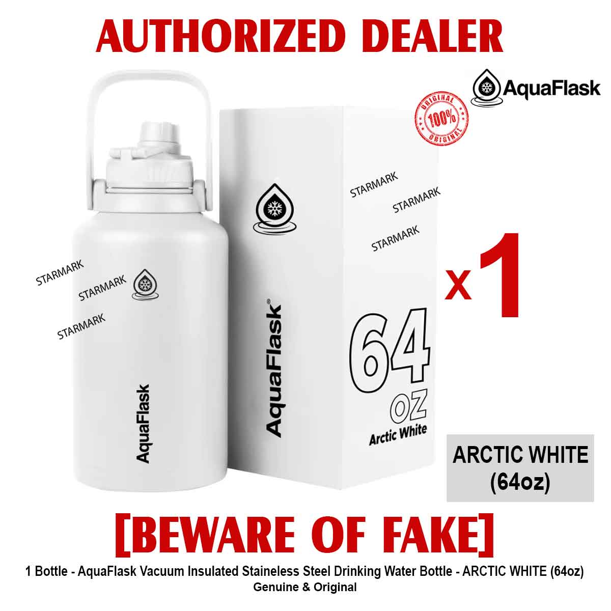 AQUAFLASK 64oz ARCTIC WHITE Aqua Flask Wide Mouth with Flip Cap Spout