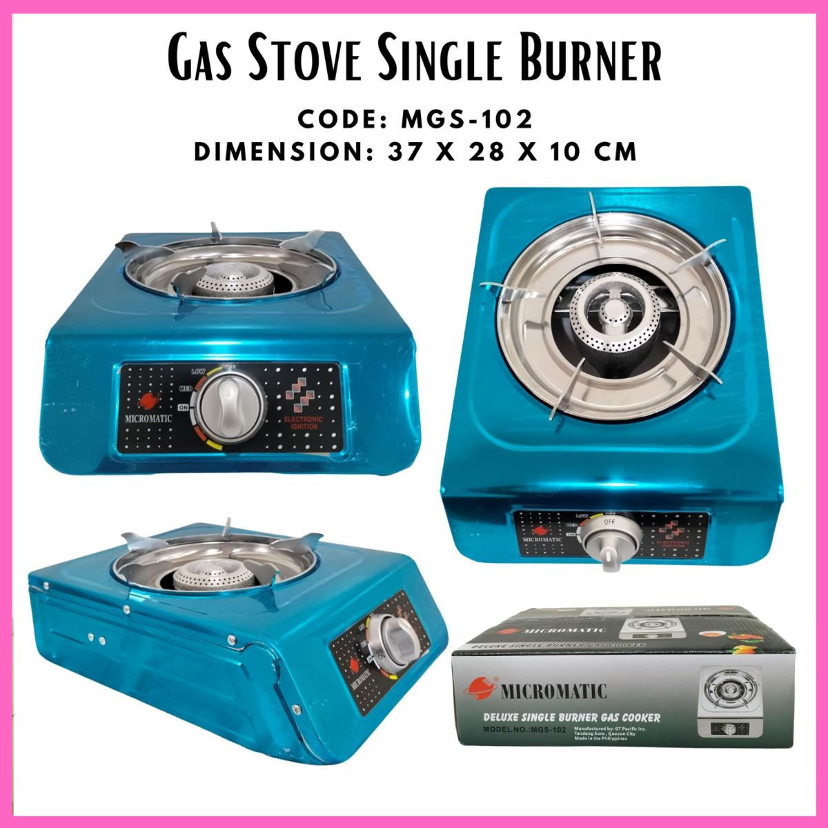 GasOne 10,000 BTU Slim Butane Gas Portable Stove Midnight