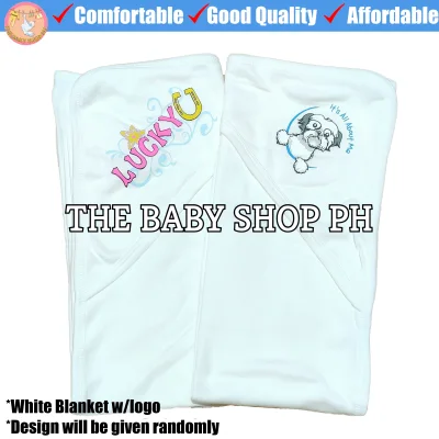 SMALL WONDERS Plain White Cotton Hooded Receiving Blanket Swaddle With Logo