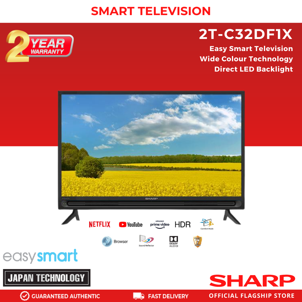 Sharp AQUOS 32 Inch HD Ready Easy Smart TV 2TC32DF1X (2 Years