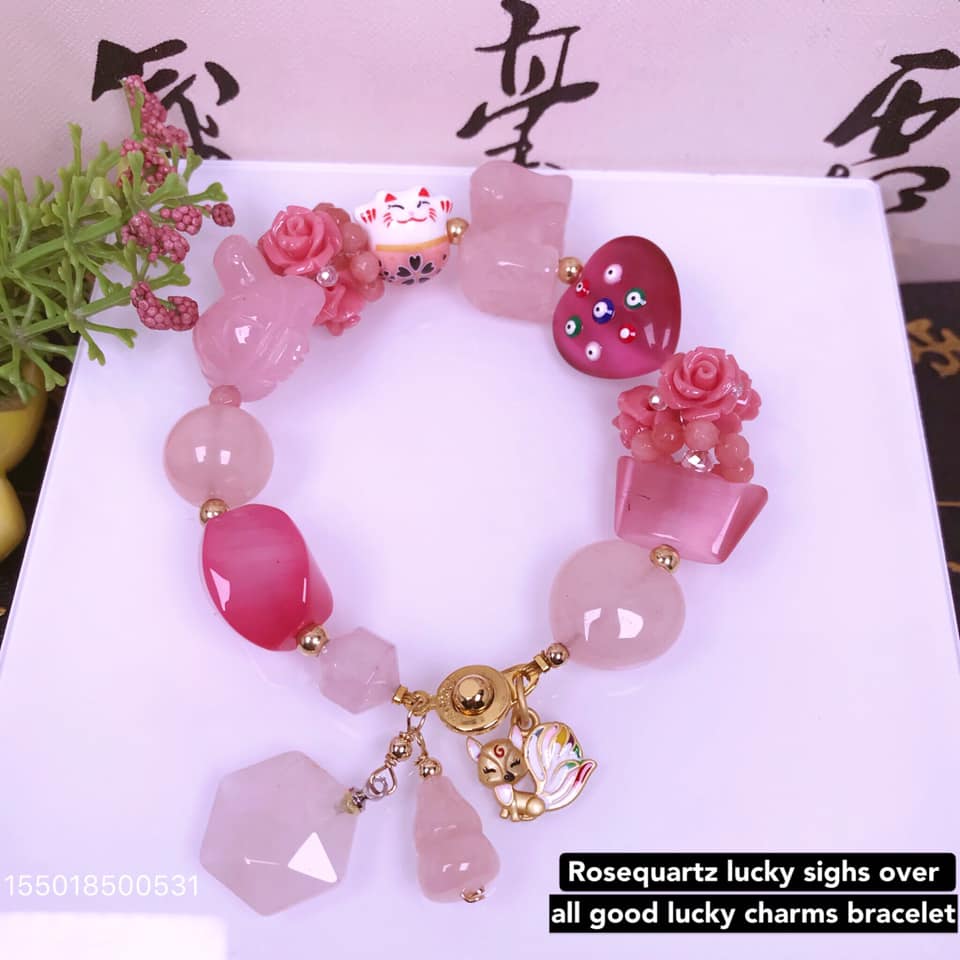 rosequartz with lucky signs over all good lucky charms bracelet Lazada PH