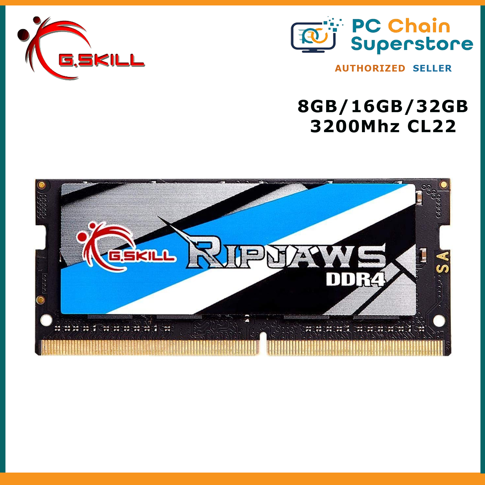 Ram Pc Gamer G.Skill RipJaws Series SO-DIMM 8 Go DDR4 3200 MHz CL22 - MEGA  PC