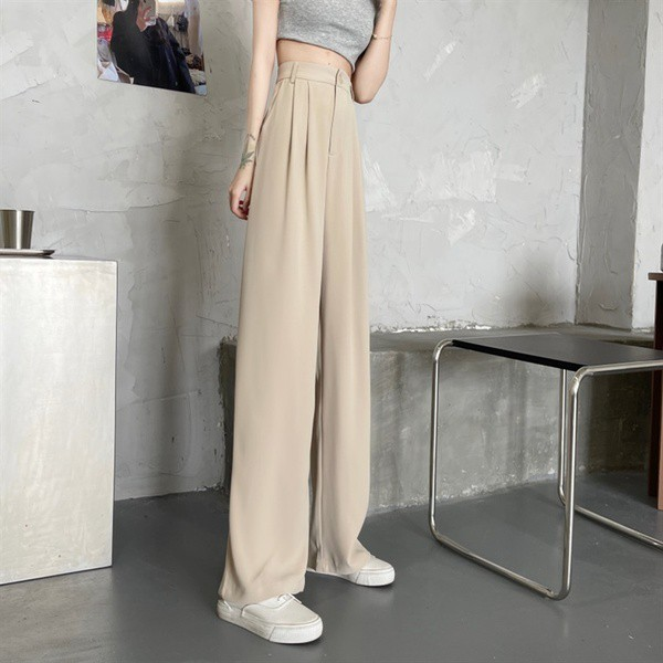 White trousers high waist for women comfortable and loose chiffon