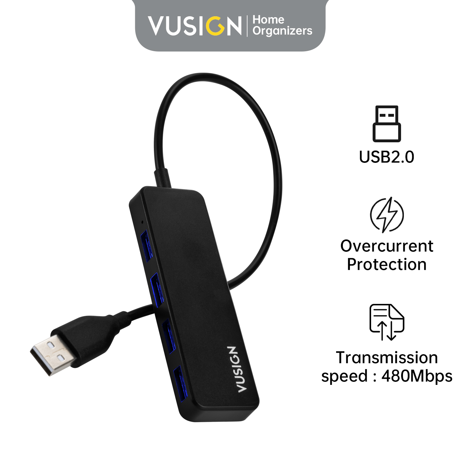 Vusign by Deli 4 Port USB Extender 2.0 Hub Splitter Fast Data Transfer USB Hub Adapter VS781