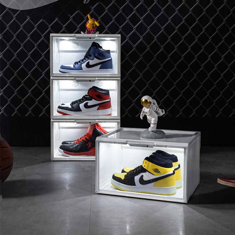 【Fanboxx】Shoe Boxes Voice Control LED Sneaker Storage Boxes Side Open Shoe Display Case