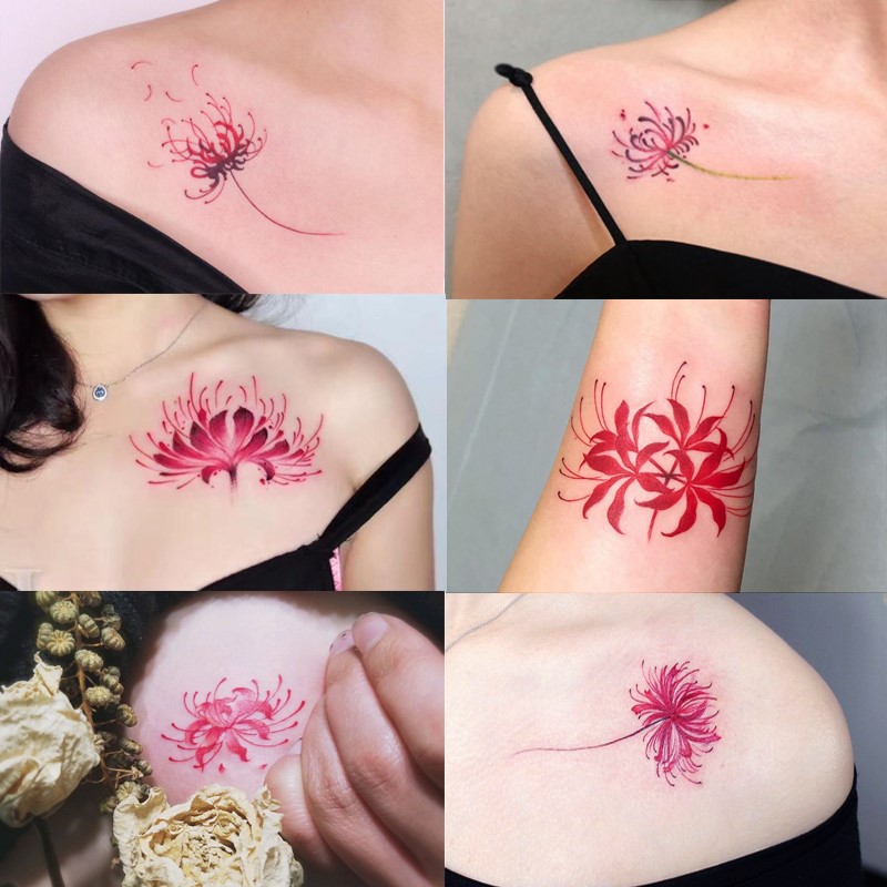 Red spider Lily tattoo with traditional Japanese clouds  Lily tattoo Red spider  lily Lily tattoo sleeve