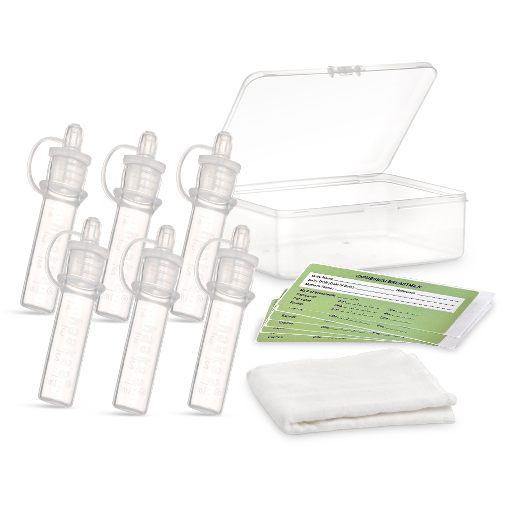 haakaa Colostrum Collector with Storage Case Set, Included 1 pc Reusable  Cotton Wipe and Storage Box (0.1oz/4ml, 6 pcs)