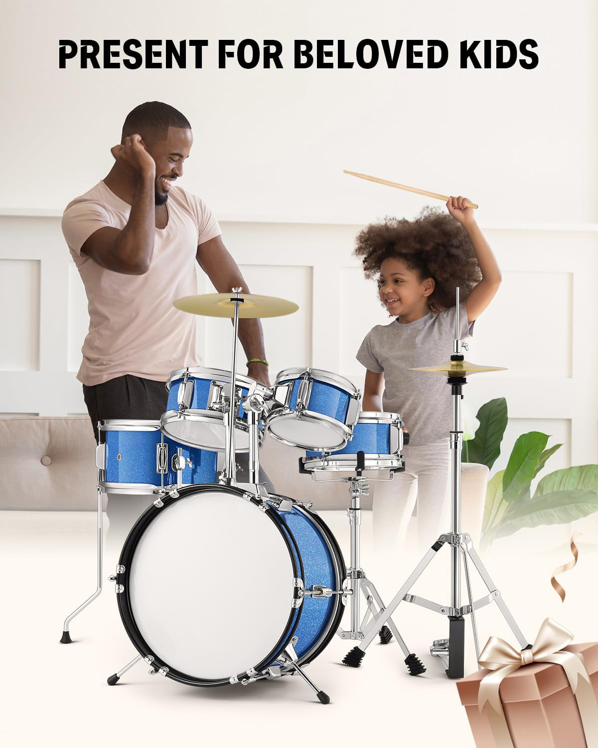 Minsine Kids Drum Sets 5-Piece for Beginners,14 inch Junior Drum Kit, with  Adjustable Throne, Cymbal, Hi-Hat, Pedal Drumstick-Red