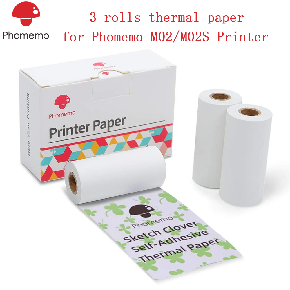 Phomemo Adhesive Thermal Sticker Paper 50/80/110mm,2/3/4 inch Compatible  With Phomemo M03/M03AS/M04S/M04AS Mini Thermal Printer, 3 Rolls
