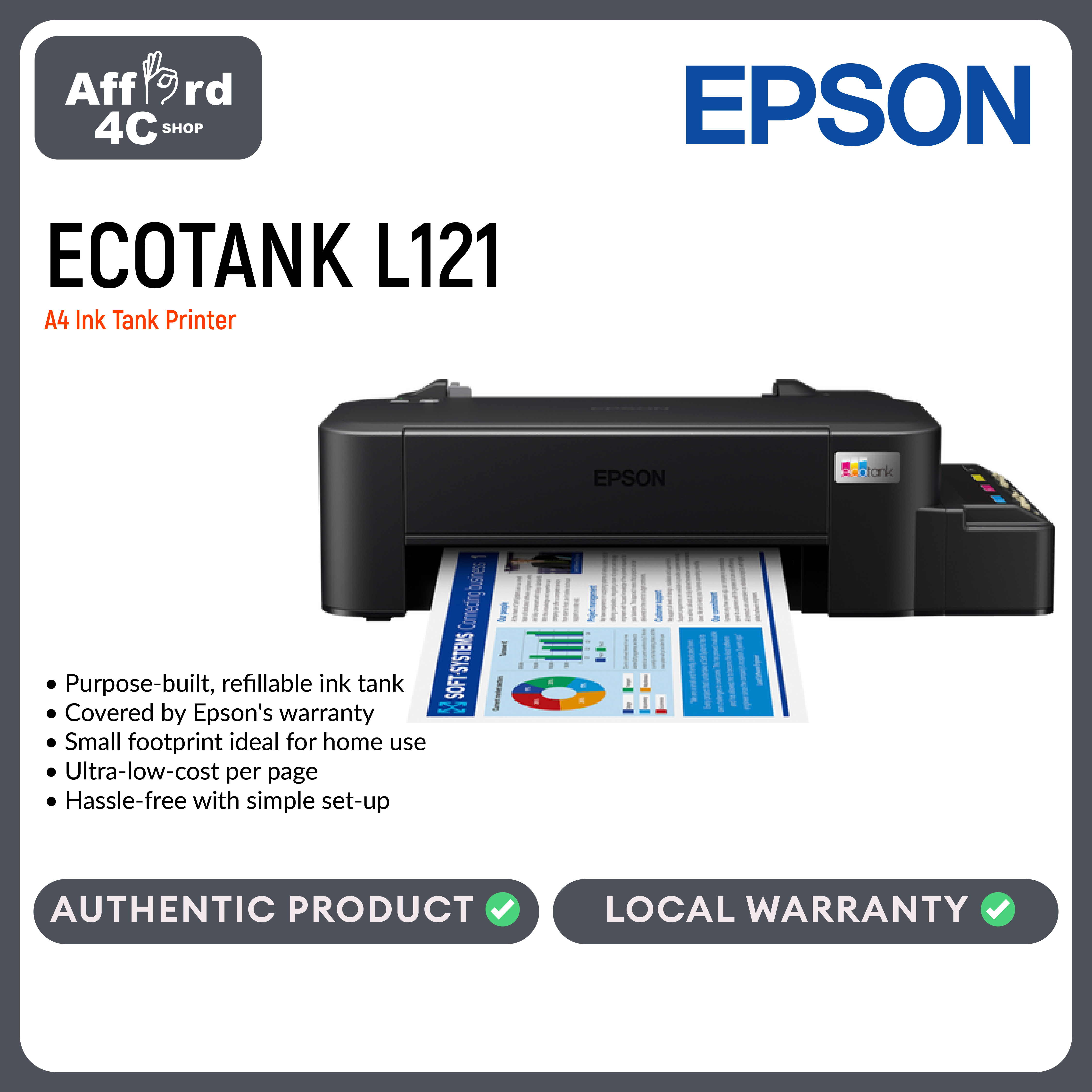 Epson Ecotank L121 A4 Ink Tank Printer Lazada Ph