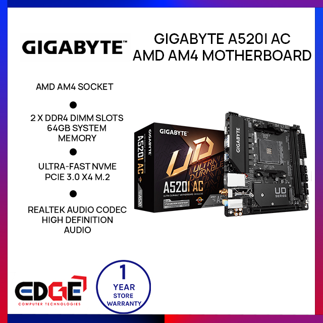 EDGE GIGABYTE A520I AC AMD AM4 Motherboard Lazada PH