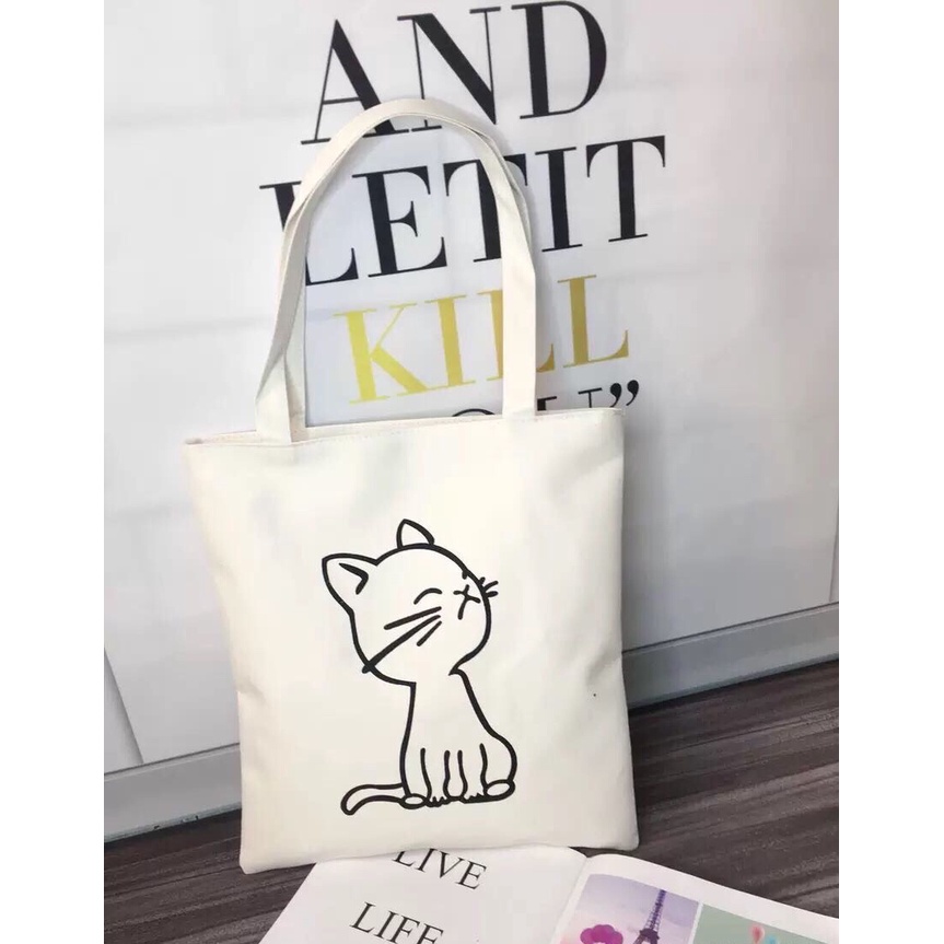 VG Korean New Fashion Canvas Tote Bag Black White Canvas Shoulder Bag