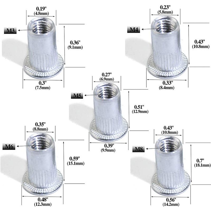 Sourcing Map M6 Aluminium Rivet Nuts (Threaded Inserts) - Knurled Flat Head, 100pcs, Silver