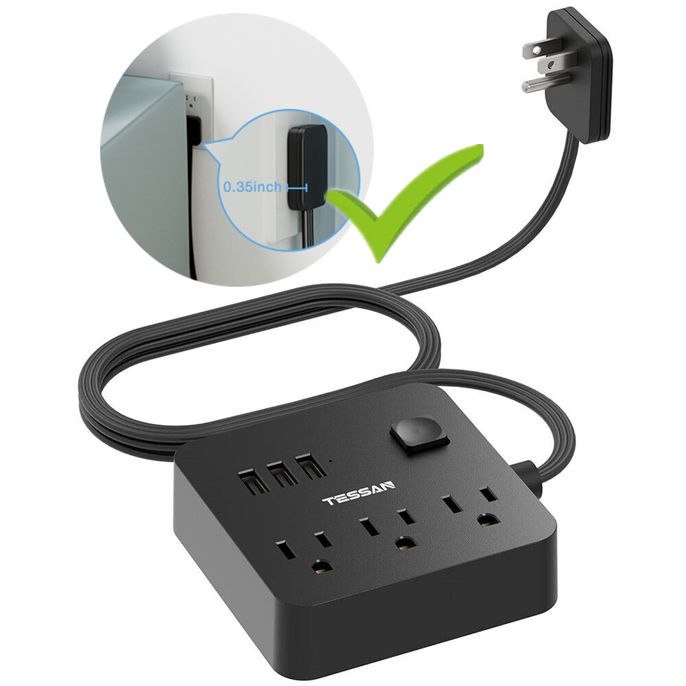 3 Way 1.5 Metre Extension Cord Flat Plug Power Strip with 3 USB Ports