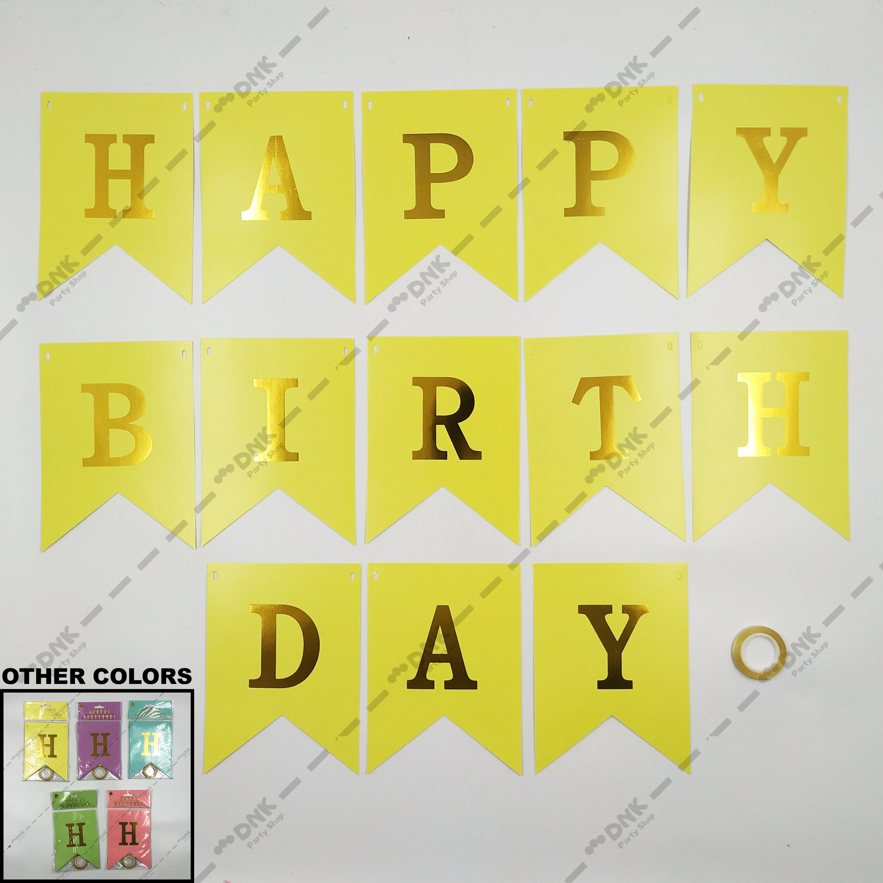 Cutout Flag Hanging Banner Gold Print Light Plain Color Happy Birthday Letter Cute Yellow Purple Blue Pink Green Banderitas Bunting Lazada Ph