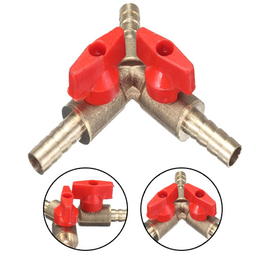 (1PC) 3 Way Fitting Hose Barb Shut Off Ball Valve 8MM Brass Y Type Ball