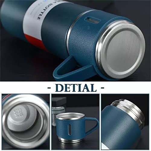 Coffee Travel Mug, Stainless Steel Thermo Coffee Tumbler 500ml/16.9oz set  with 2 extra Cups for Coffee Hot drink and Cold drink water flask, Travel  Coffee Mug Thermal, Navy Blue 