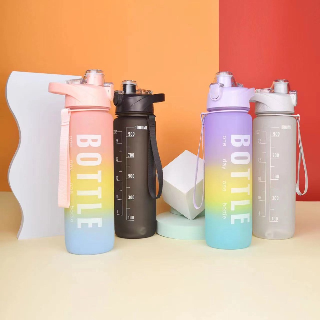 1Liter Gradient Water Bottle Tumbler With Straw, One Day One Bottle ...