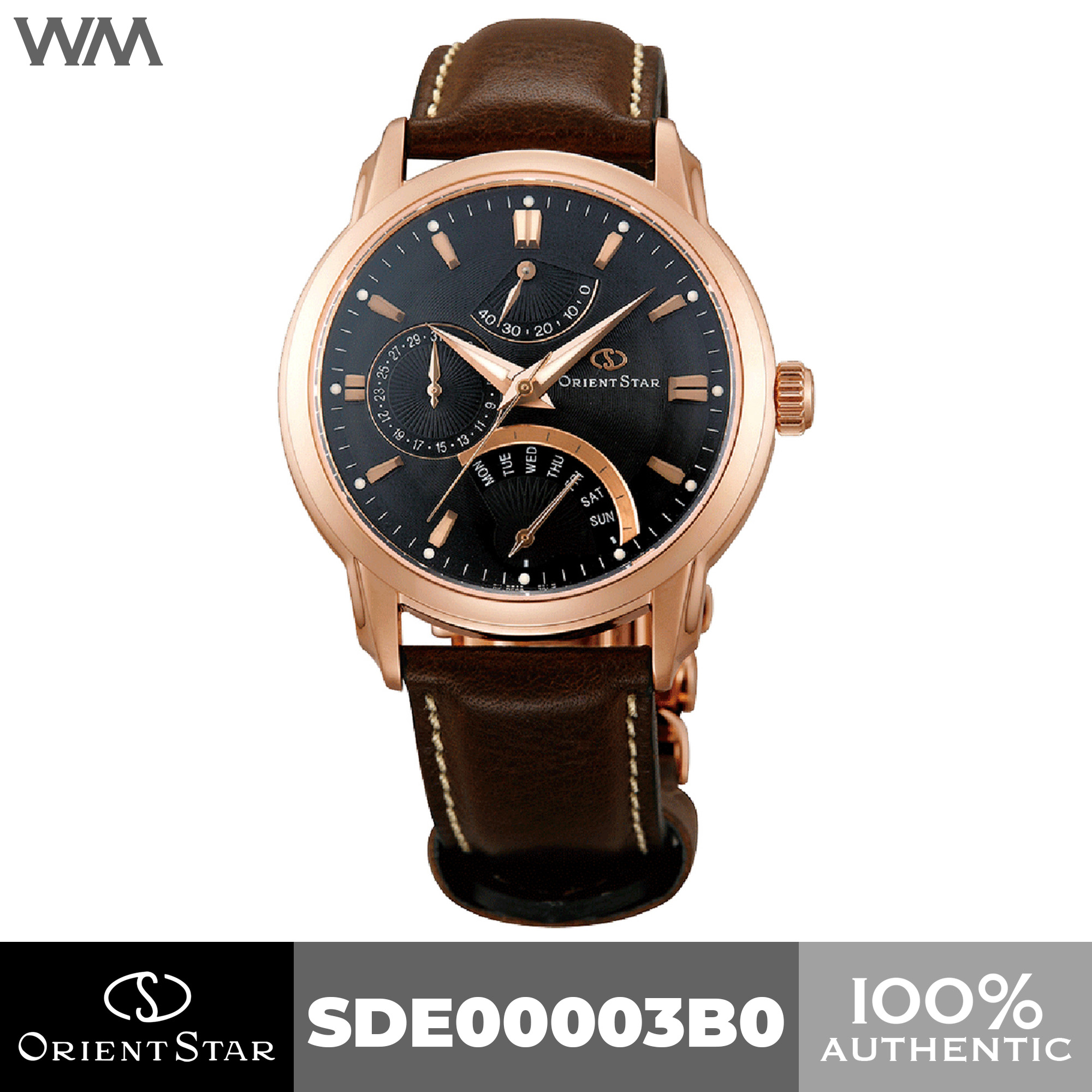 Orient Star Retrograde Leather Automatic Watch with Power Reserve