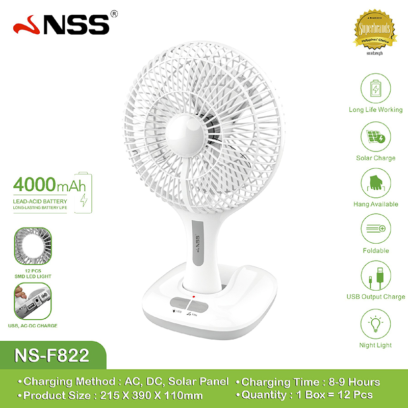 Nss original Solar electric fan 8 inch rechargeable standard Rotatable 220V AC desktop fan