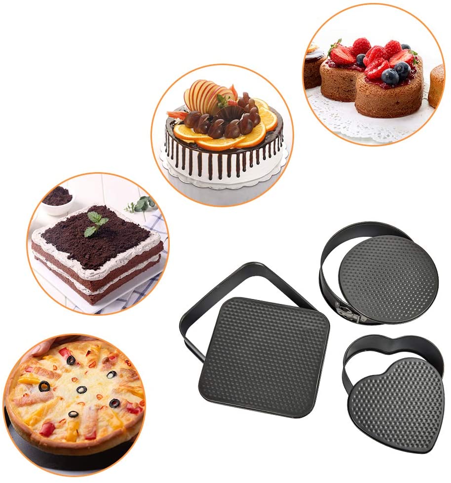 Super Beauty 3 Pcs Set Kitchen Shape Cake Mould Non Stick 3pcs Set Heart Shaped Round Square Pan Nonstick Cheesecake Pan Leak Proof Cake Pan Mold Nonstick Bakeware Springform Pan Removable Bottom