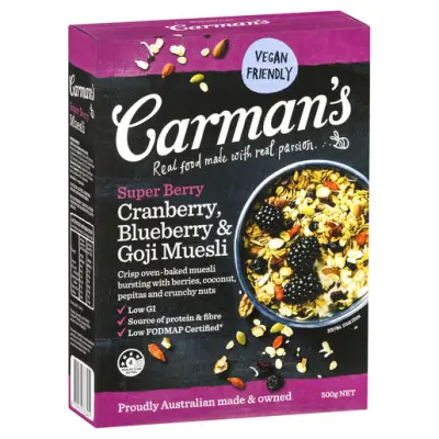 Carman's Superberry Cranberry Blueberry and Goji Muesli 500g (granola)