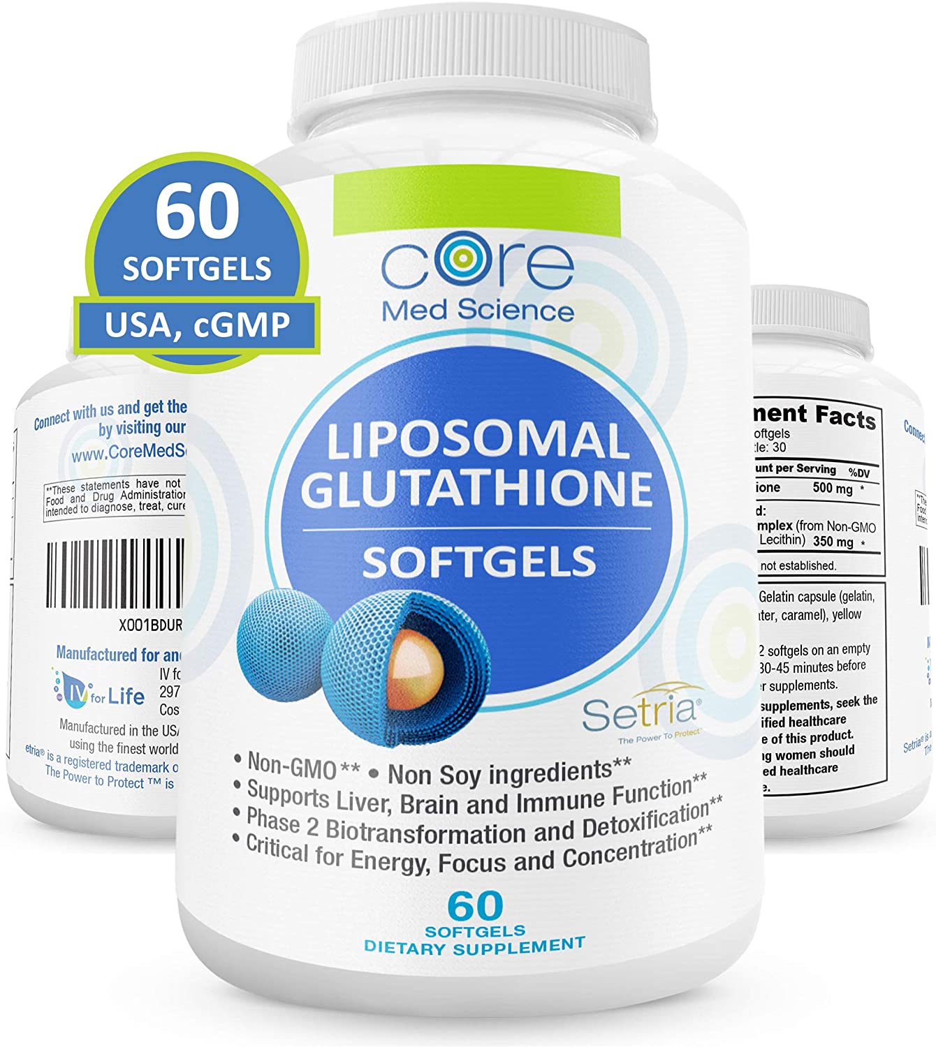 Core Med Science Liposomal Glutathione Setria® 500 Mg, 60 Softgels ...