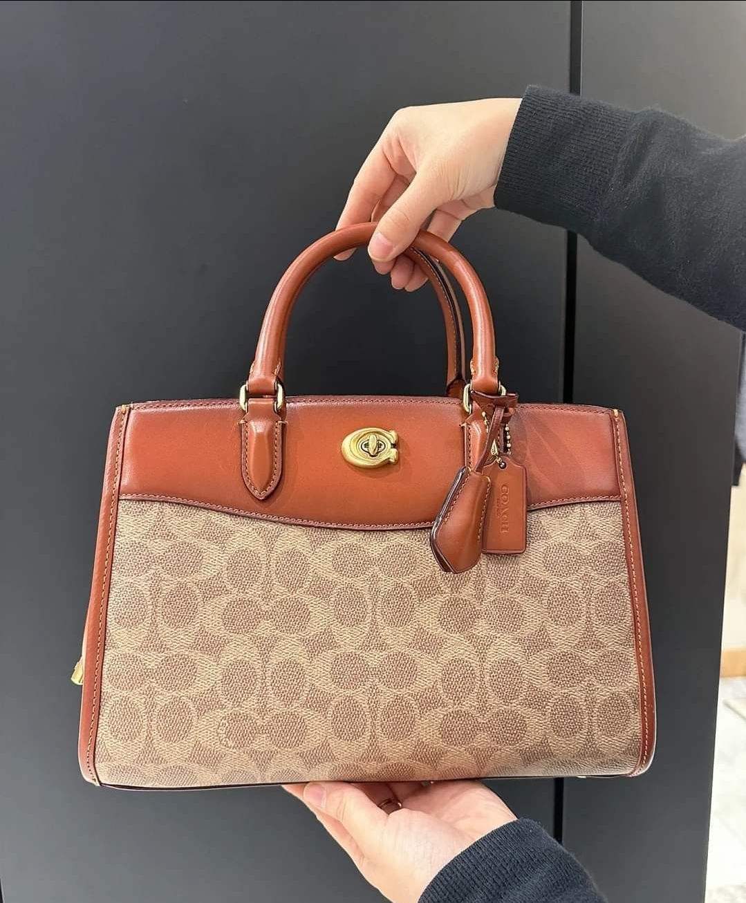 Coach CE733 Brooke Carryall 28 in Tan Signature Coated Canvas and Rust