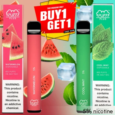 BUY 1 TAKE 1 Puff Plus Disposable Pod Device Electronic Cigarettes 5% Saltnic 800 Puffs (WATERMELON - COOL MINT)