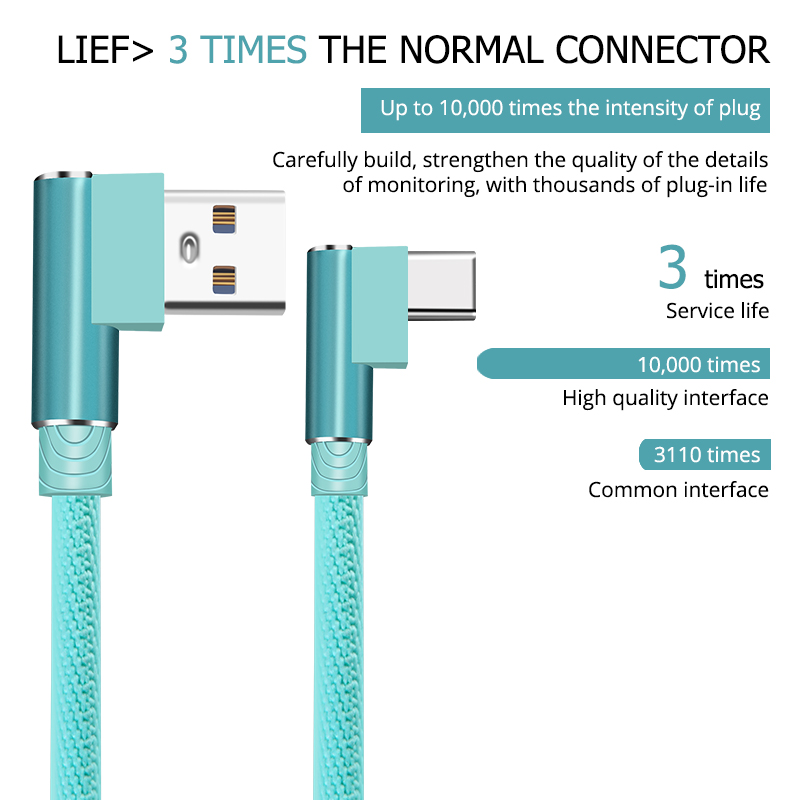 Dây USB Sạc Nhanh 3M/2M 90 Độ Cáp Sạc 3.0A Android Micro USB/Type-C/IOS Cáp Dữ Liệu Bện Nylon Khuỷu Tay Cho Samsung/Sony/Xiaomi Để Chơi Game Zweicx