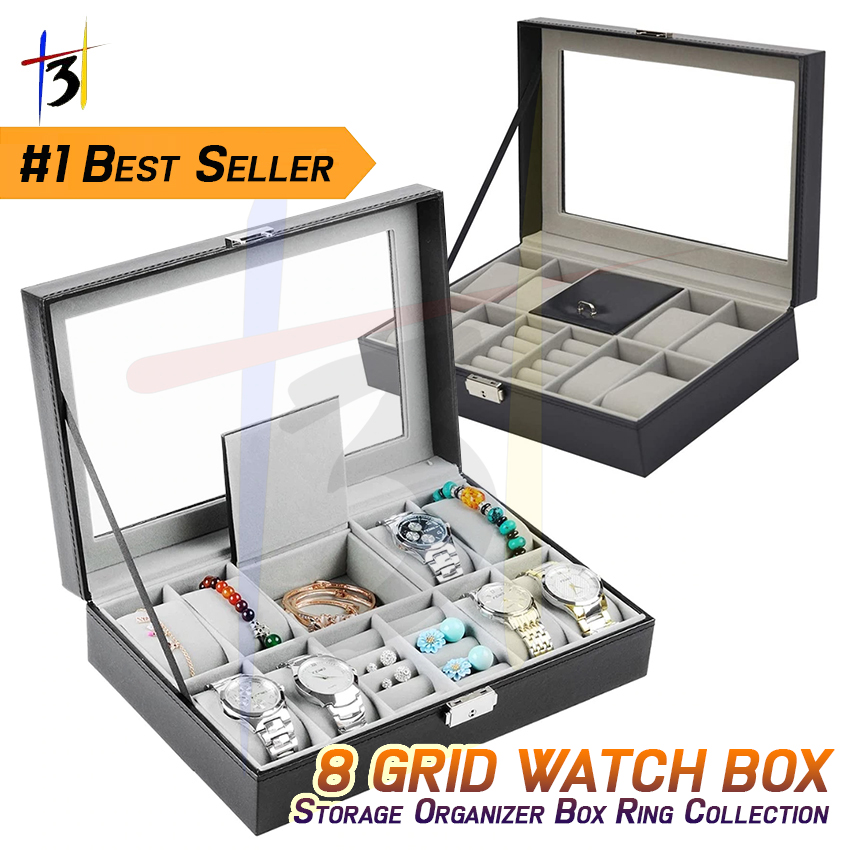 VARIATION) 8 Grid Watch Box Storage Organizer Box Ring Collection Boxes  SBH-3 (NOTE: NO OPTION OF DESIGN) / 12 Grid Watchbox Jewelry Organizer  Watch Box Display Storage Box