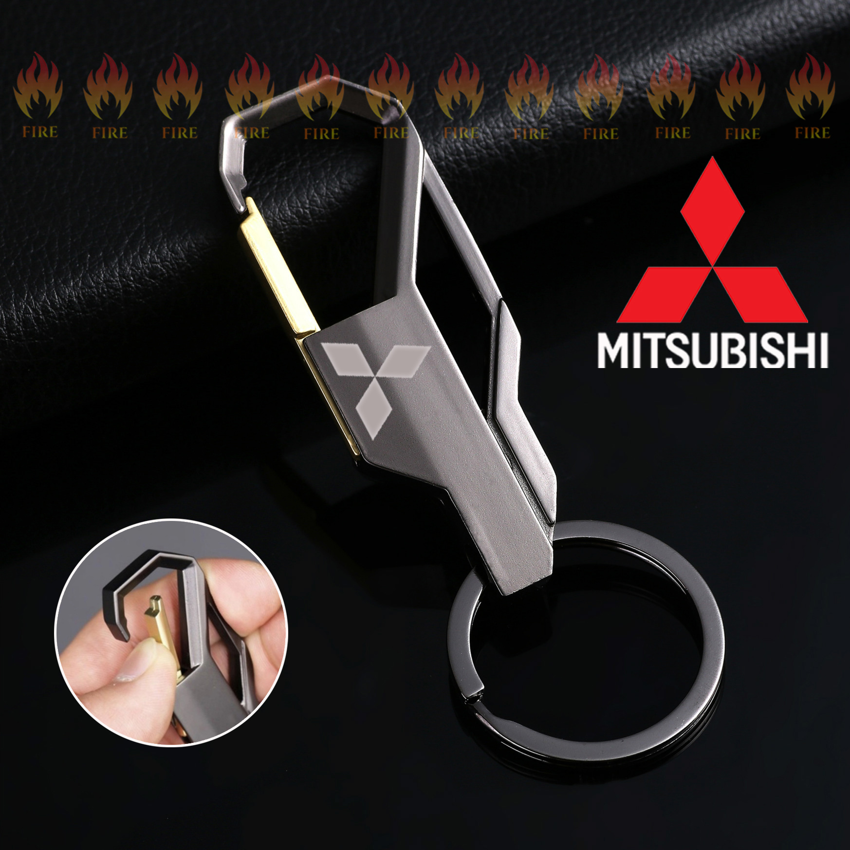 Mitsubishi Galant Black Spun Brushed Metal Key Ring 