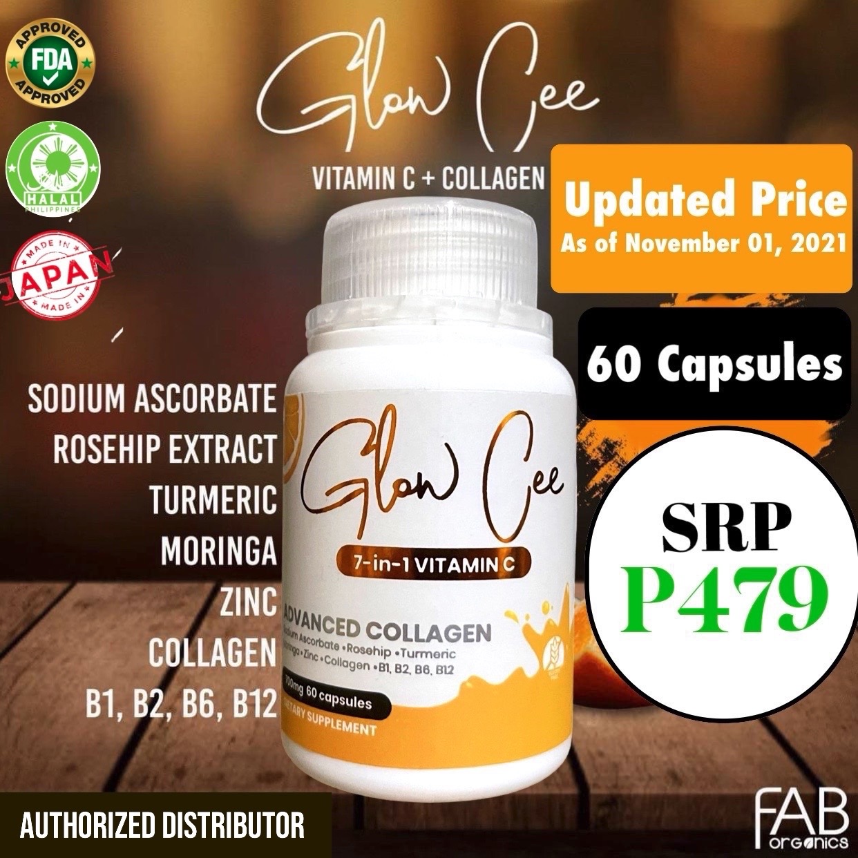 Glow Cee 7in1 Vitamin C with Collagen and Zinc 30 and 60 Capsules by