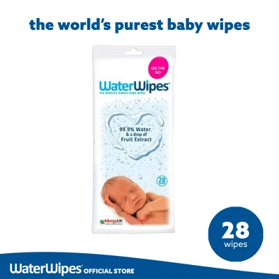 WATERWIPES 28pk (28 wipes) - Original & Pure Baby Water Wipes - Fragrance-Free for Premature and Newborn Babies, Sensitive & Eczema Prone Skin