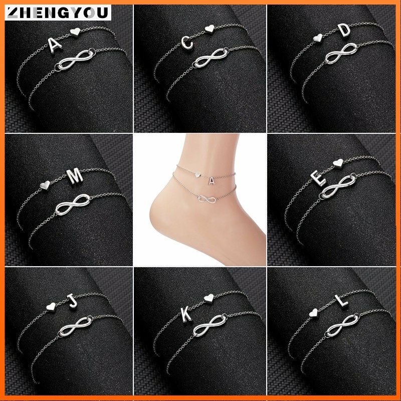 Fashion Multilayer Infinity Love Heart Initial Letter Chain Anklet