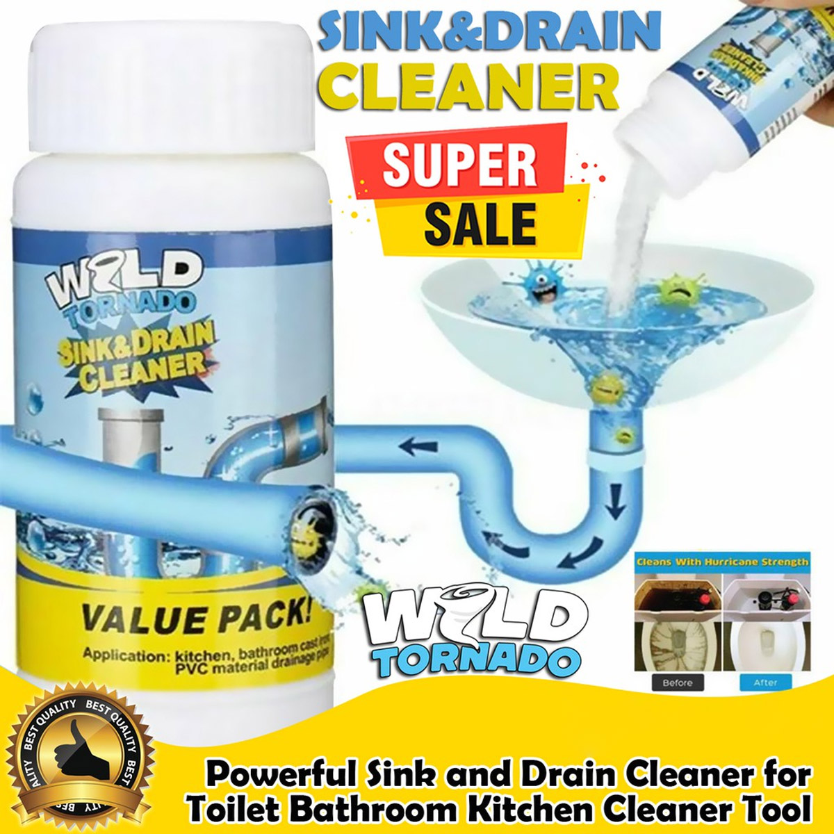 Best Sink Drain & Toilet Cleaner Fast-Acting Declogger High Efficiency ...