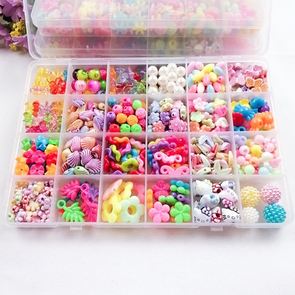 24 Grid Beads Set Girls DIY Handmade Beaded Toy with Accessory Set ...