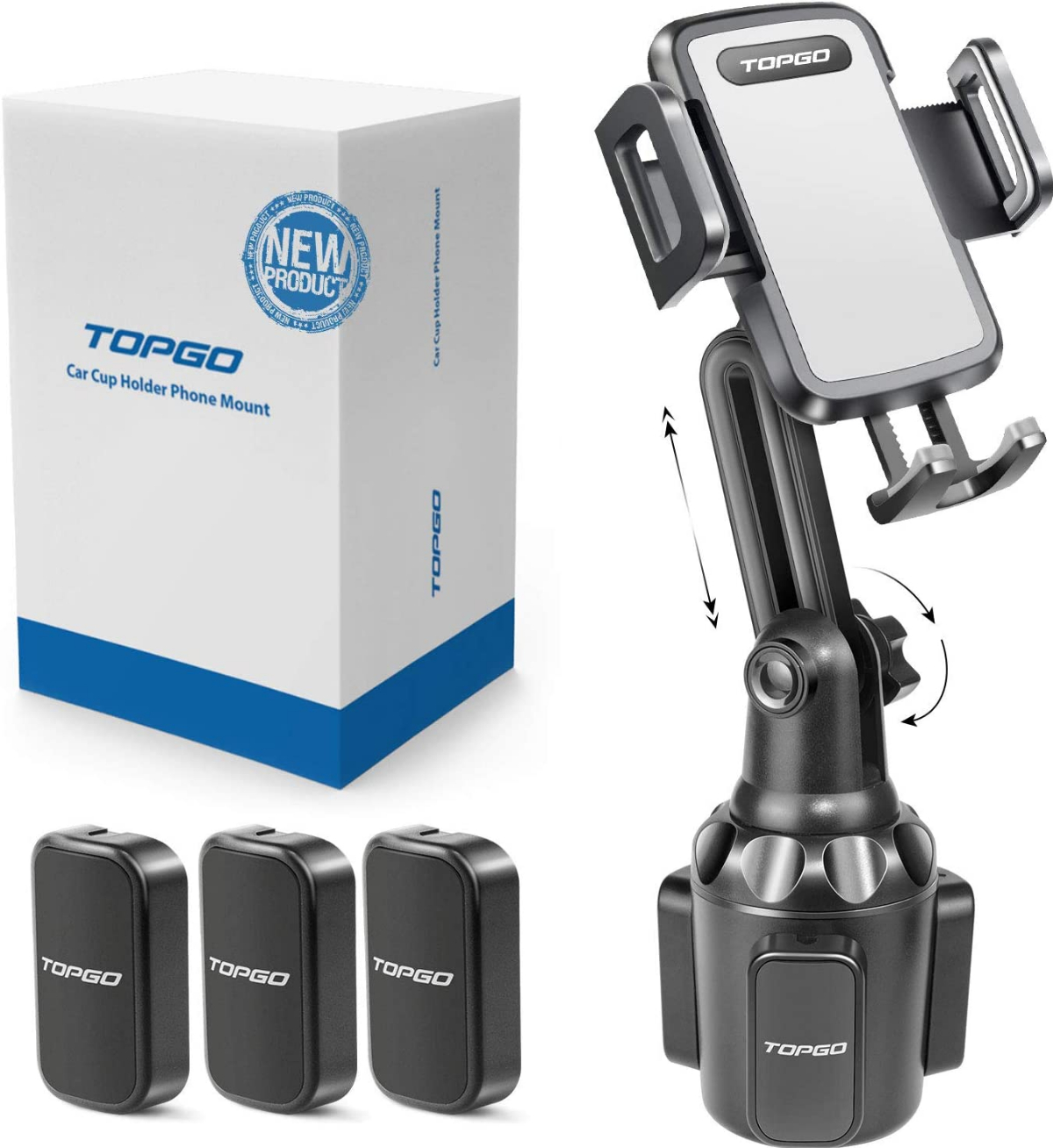 TOPGO CarCupHolderPhoneMount Adjustable Pole Automobile Cup Holder