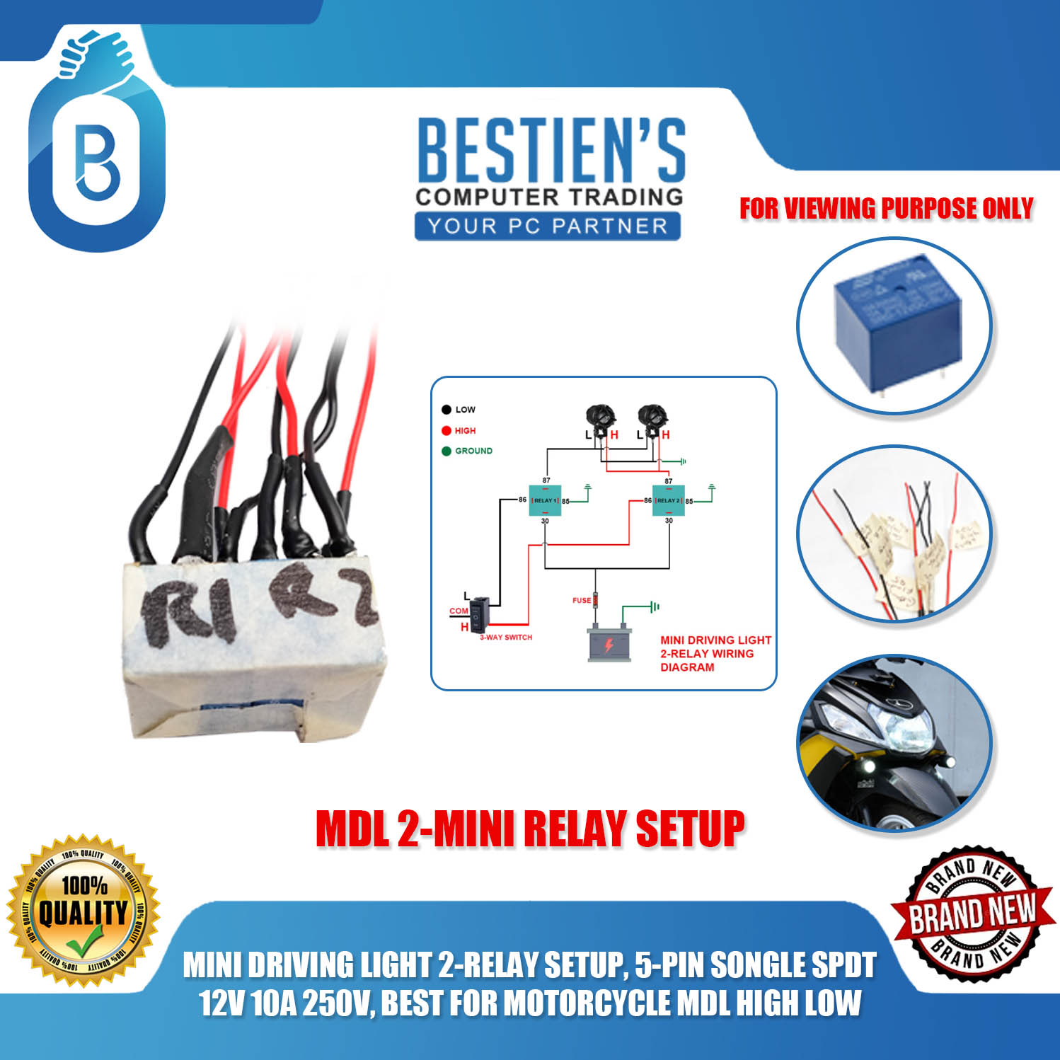 MINI DRIVING LIGHT 2-RELAY SETUP, 5-PIN SONGLE SPDT 12V 10A 250V, BEST FOR  MOTORCYCLE MDL HIGH LOW Lazada PH