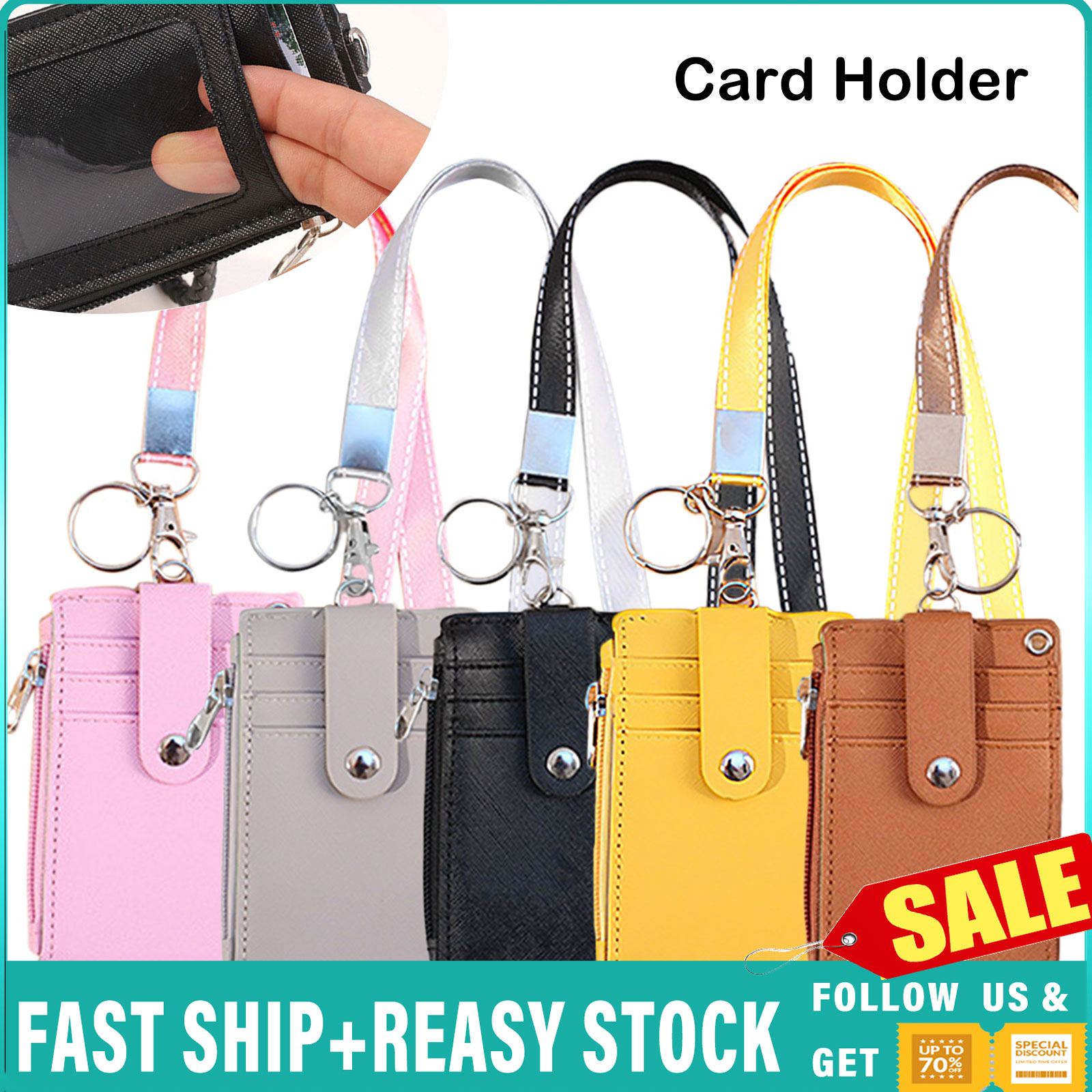 Portable Leather Business ID Card Credit Badge Holder Coin Purse Wallet  Keychain 