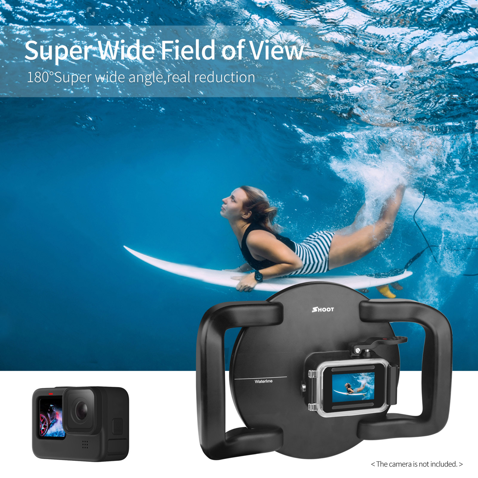 SHOOT XTGP559 Camera Dual Handle Dome Port Waterproof Case Camera Protective Case 45m Waterproof 180° Wide Angle Replacement for GoPro Hero 9 Black GoPro Hero 10