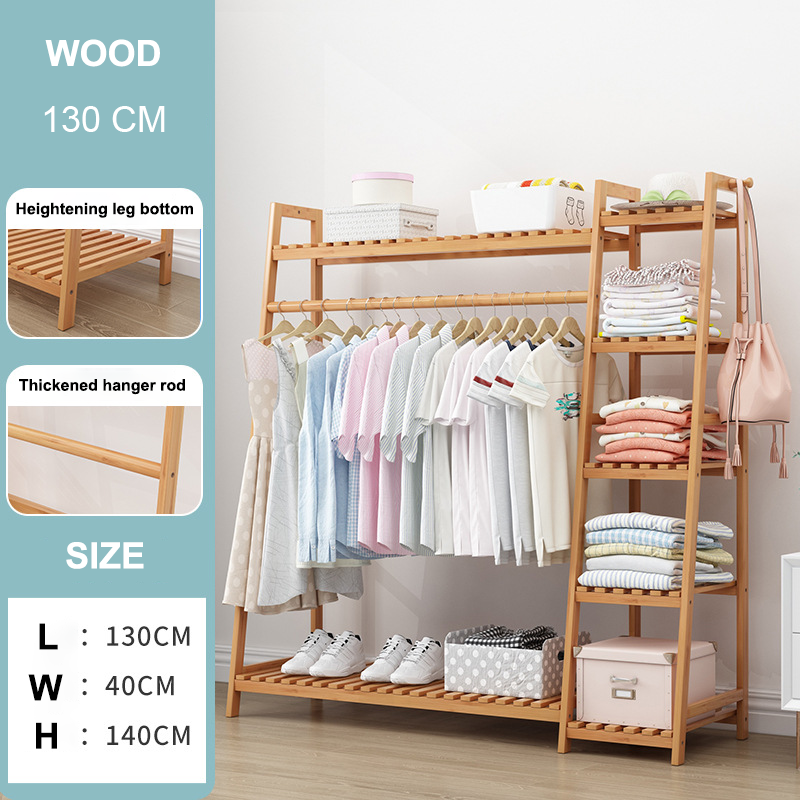 Clothes Hanging Rack 80/100/130/150/190CM Wood/Brown Bedroom Wardrobe ...