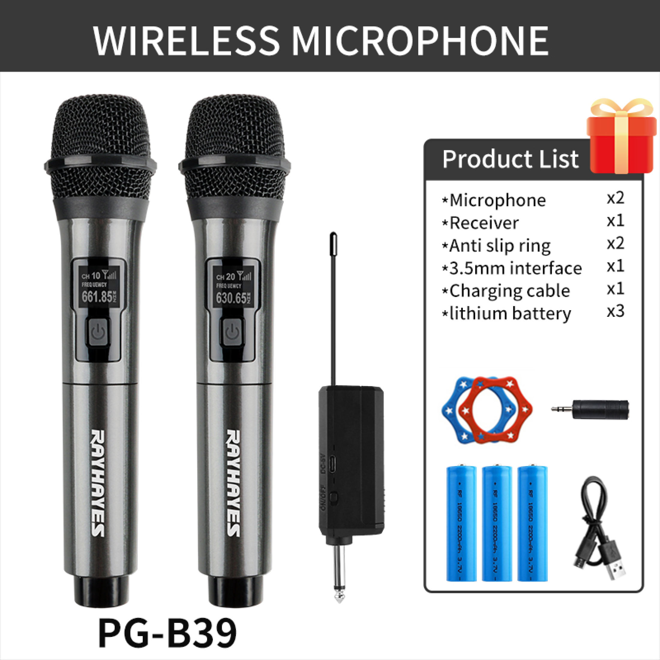 Kimp Wireless Microphone UHF Dual Handheld Microphone Wireless Microphone Adapter Kit Portable
