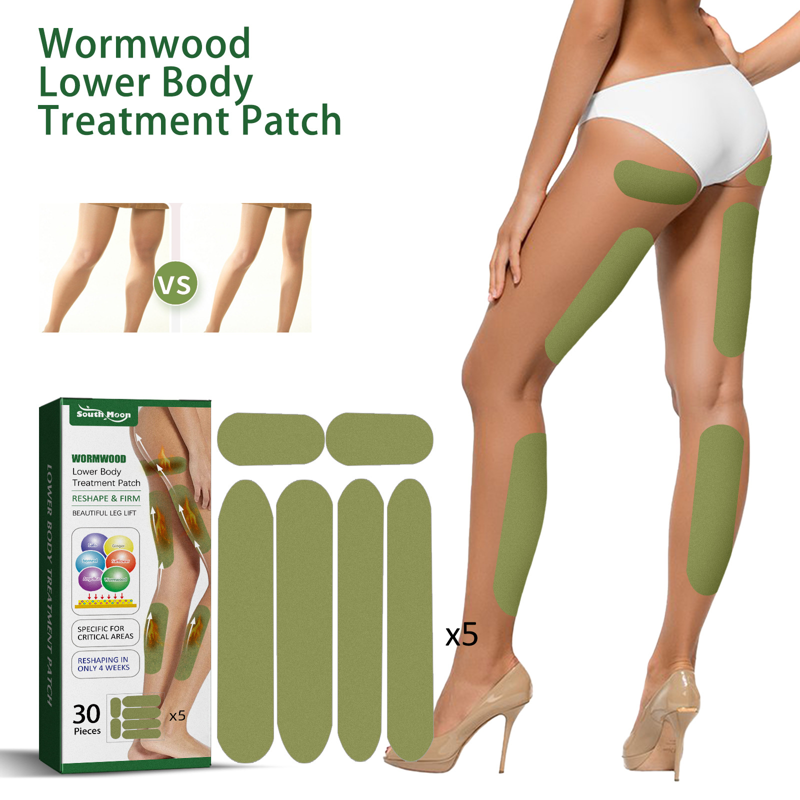 30Pcs/box Cervical Wormwood Lift Stickers high Shaping Lifting Slimming Tape Thigh Lifting Firming Anti Cellulite Patches Spine Leg Relief Wormwood Sticker for Elderly Leg Knee Protection